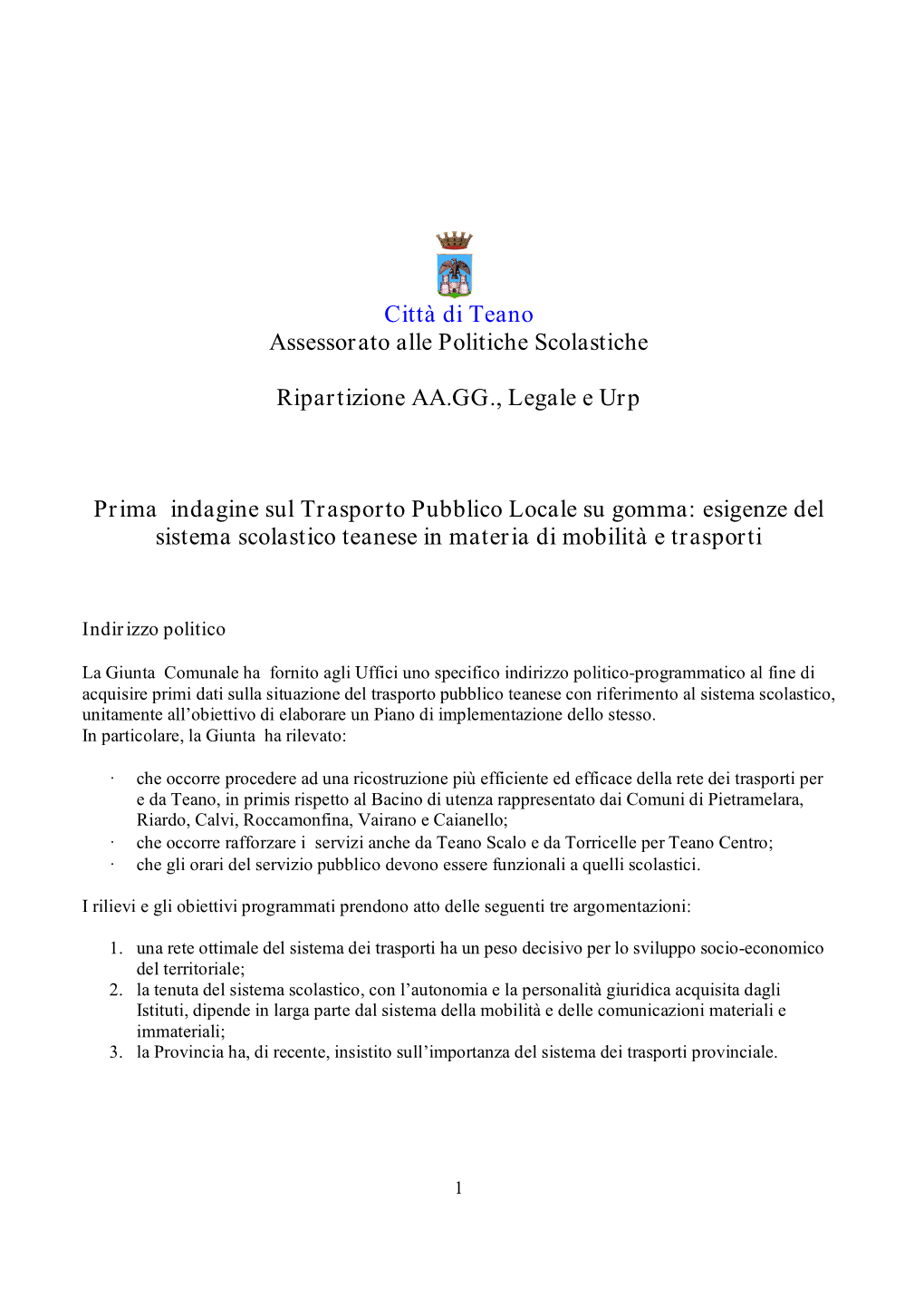 Città Di Teano Assessorato Alle Politiche Scolastiche Ripartizione