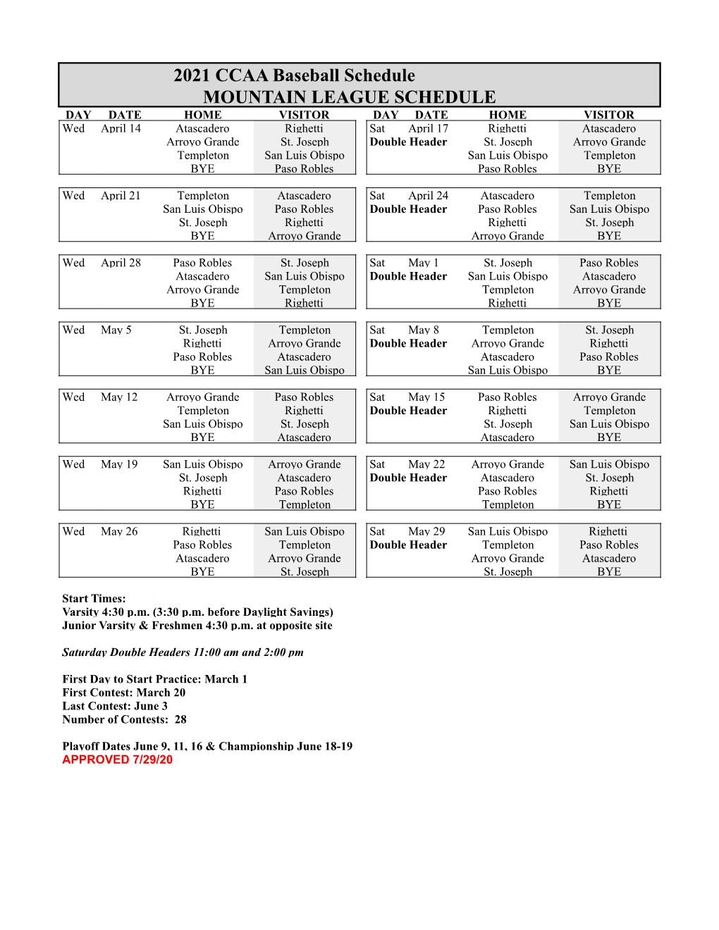 CCAA-2021-Spring-Schedules.Pdf