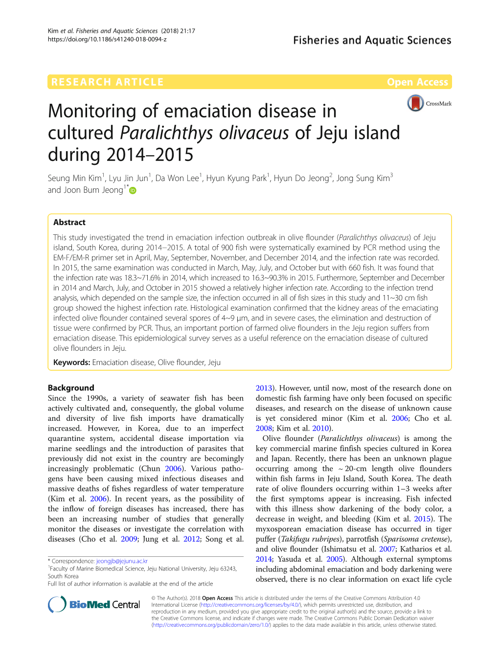 Monitoring of Emaciation Disease in Cultured Paralichthys Olivaceus Of