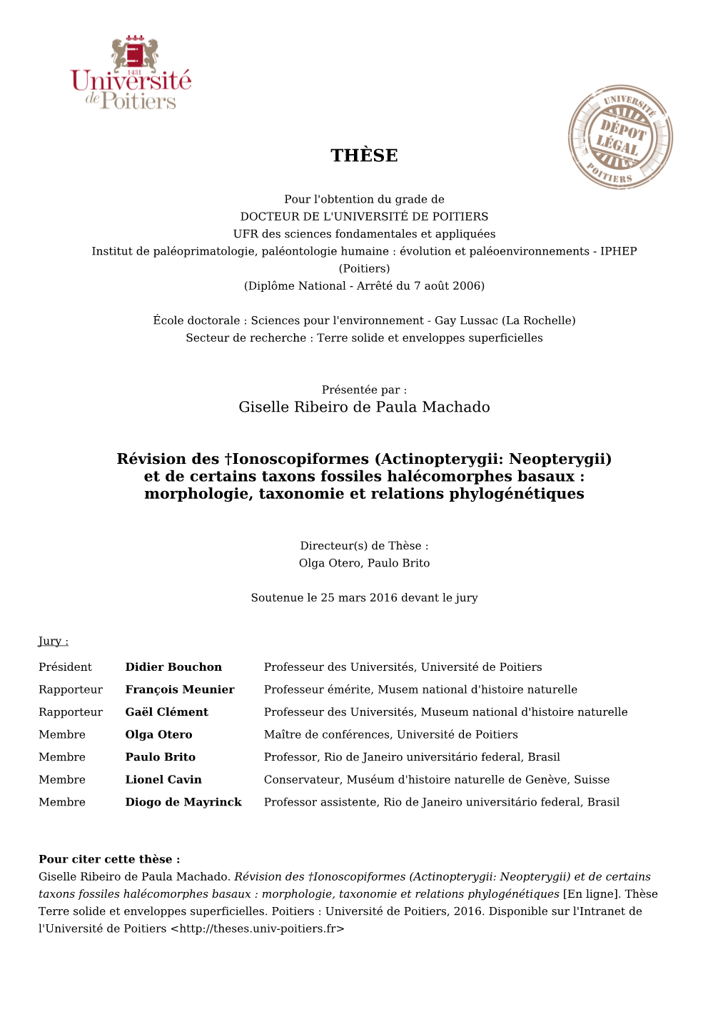 Actinopterygii: Neopterygii) Et De Certains Taxons Fossiles Halécomorphes Basaux : Morphologie, Taxonomie Et Relations Phylogénétiques