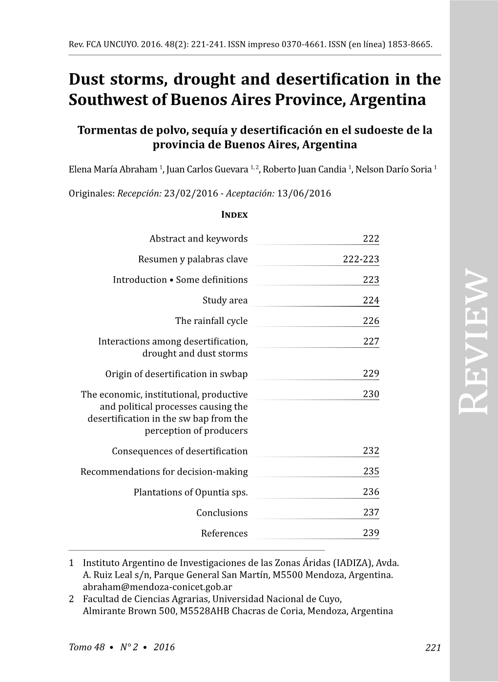 Dust Storms, Drought and Desertification in the Southwest of Buenos Aires Province, Argentina