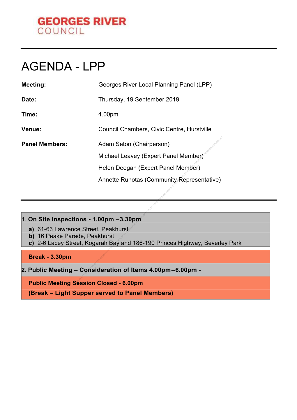 Agenda of Georges River Local Planning Panel (LPP)