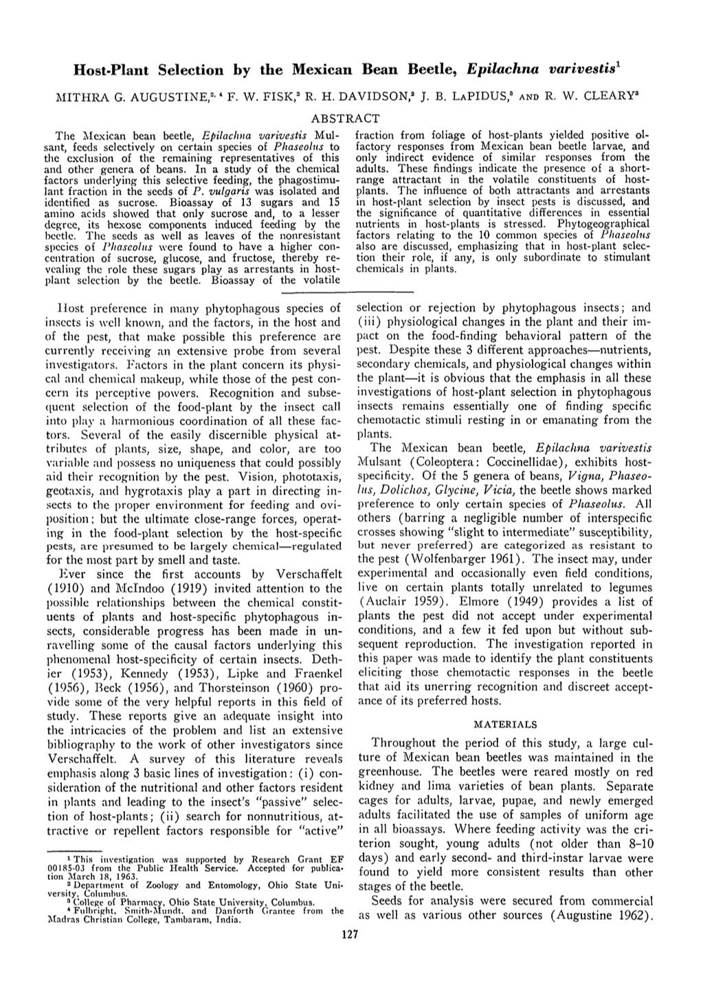 Host-Plant Selection by the Mexican Bean Beetle, Epilachna Varivestis1