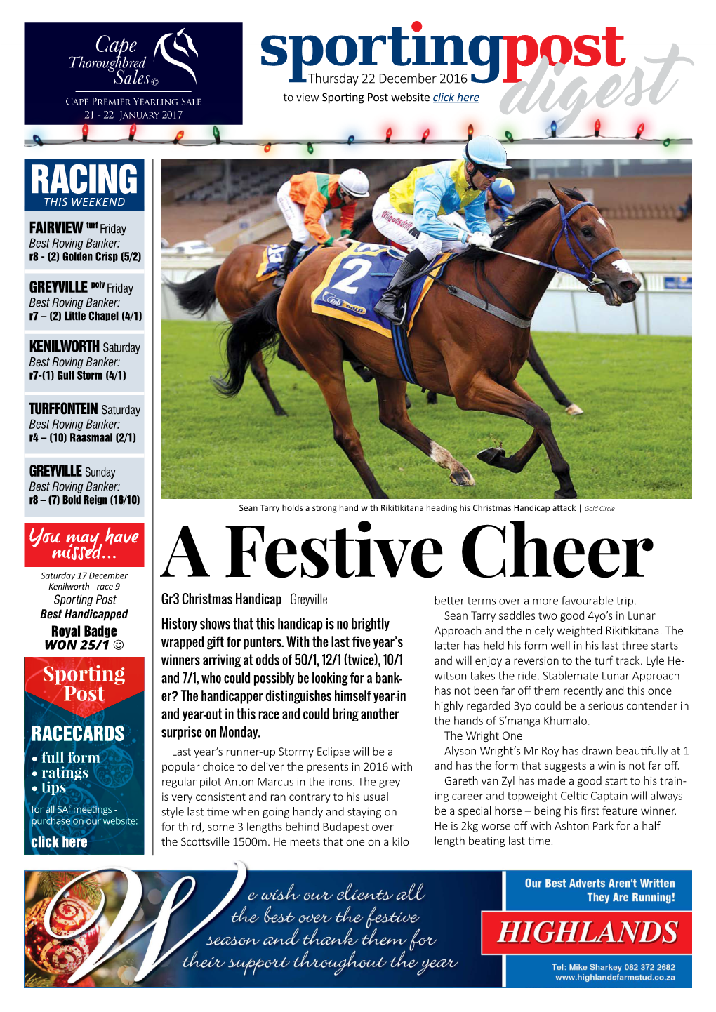 A Festive Cheer Sporting Post Gr3 Christmas Handicap - Greyville Better Terms Over a More Favourable Trip