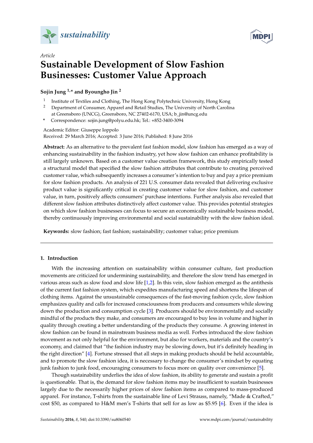 Sustainable Development of Slow Fashion Businesses: Customer Value Approach