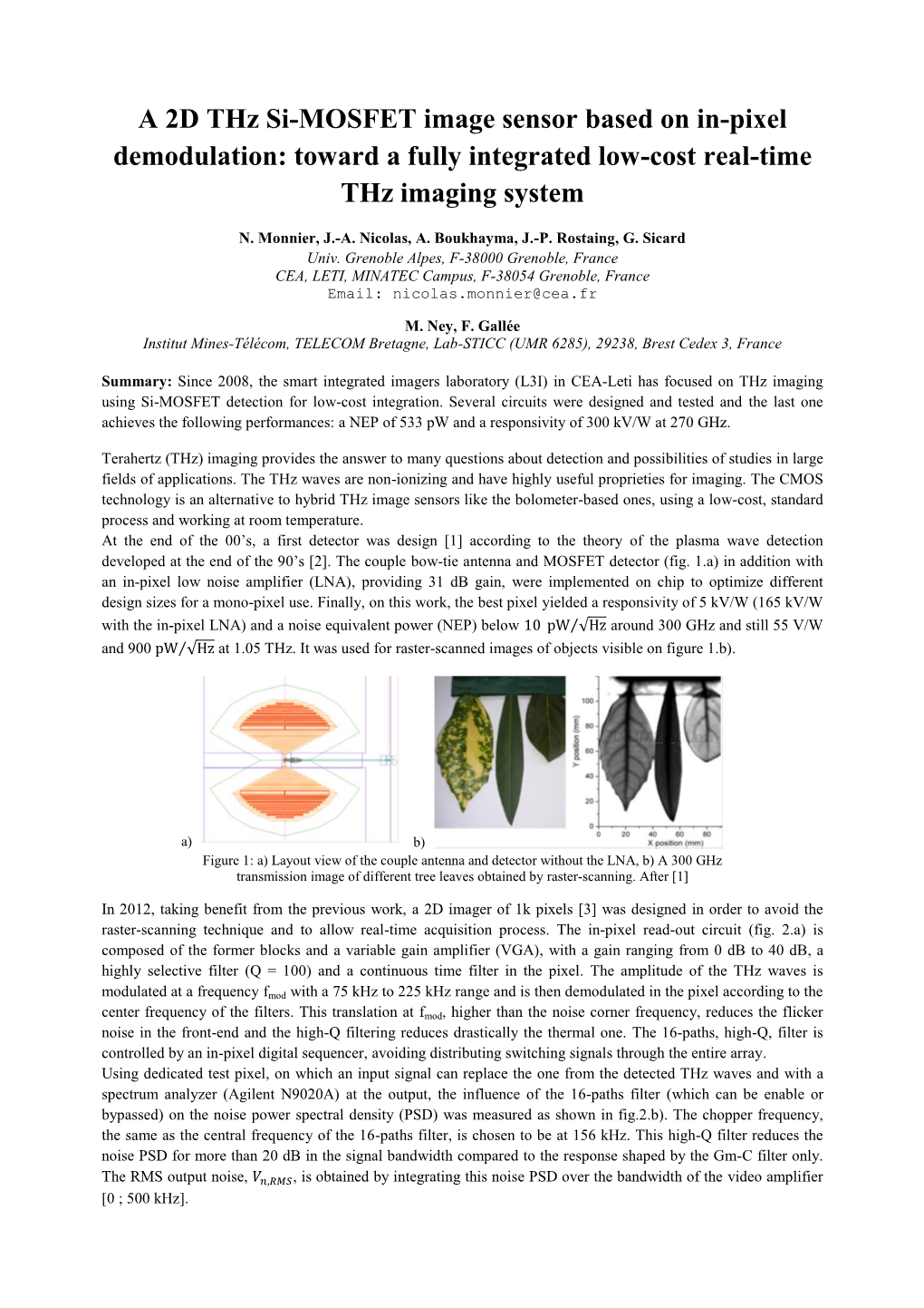 A 2D Thz Si-MOSFET Image Sensor Based on In-Pixel Demodulation: Toward a Fully Integrated Low-Cost Real-Time Thz Imaging System