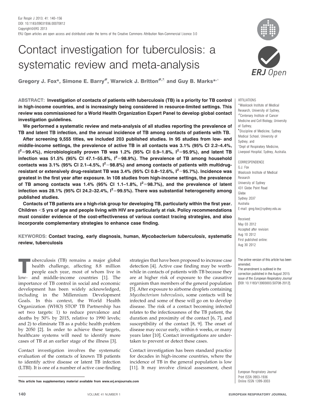 Contact Investigation for Tuberculosis: a Systematic Review and Meta-Analysis