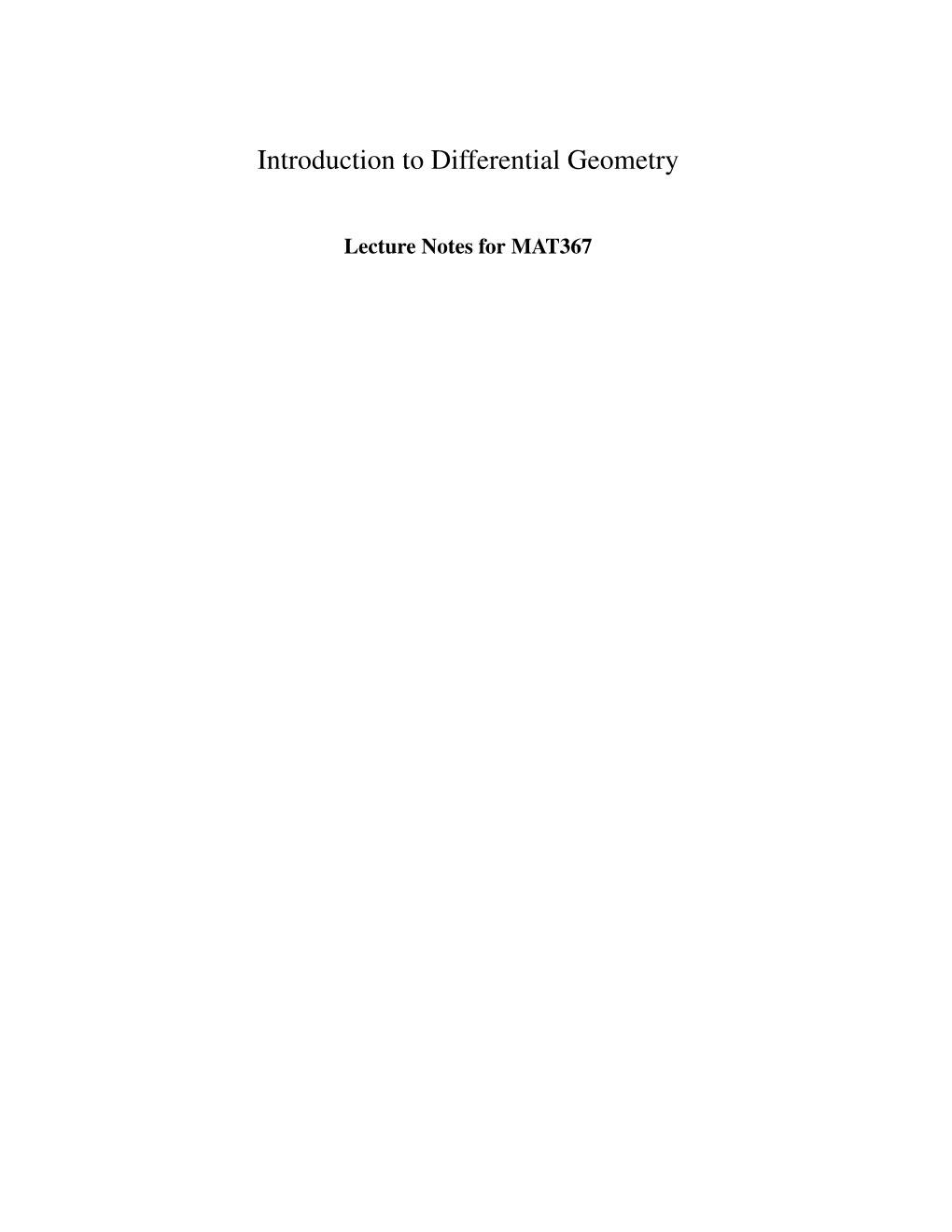 Introduction to Differential Geometry