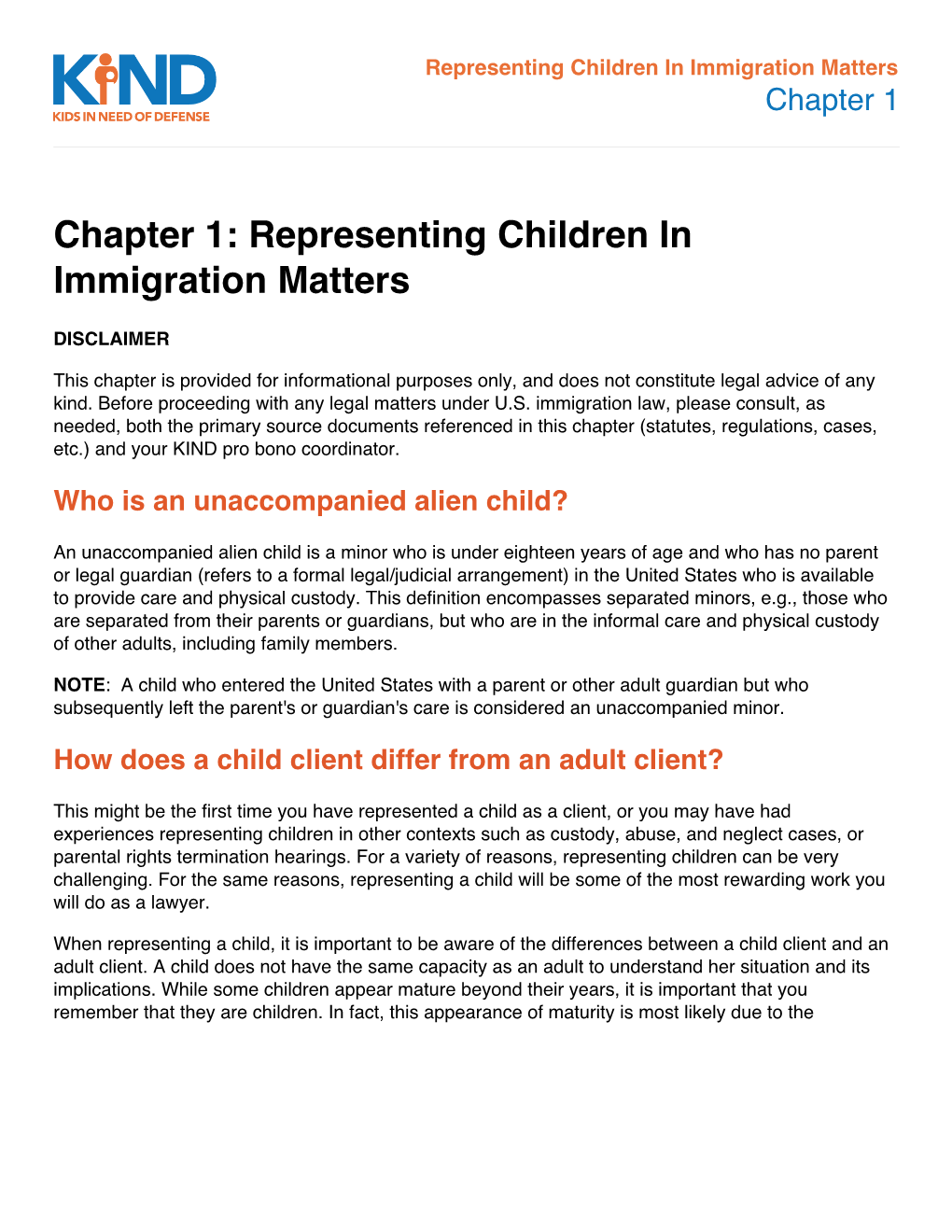 Representing Children in Immigration Matters Chapter 1