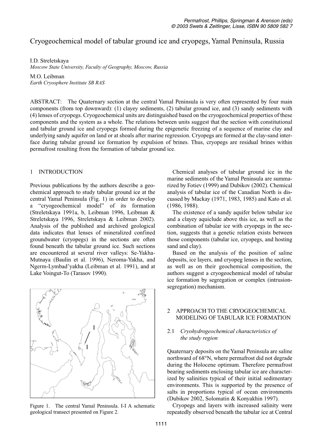 Cryogeochemical Model of Tabular Ground Ice and Cryopegs, Yamal Peninsula, Russia