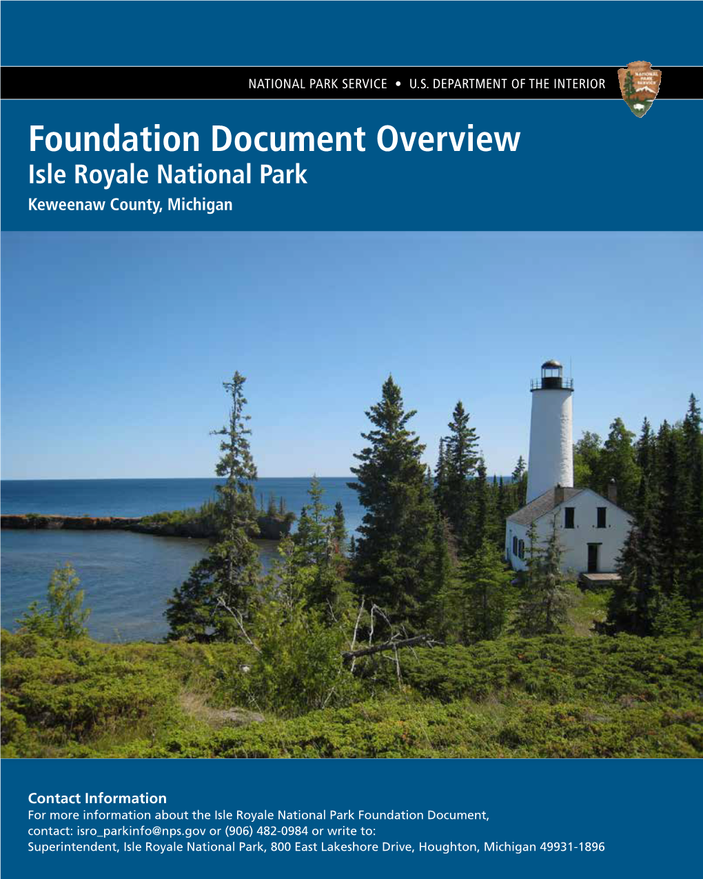 Foundation Document Overview Isle Royale National Park Keweenaw County, Michigan