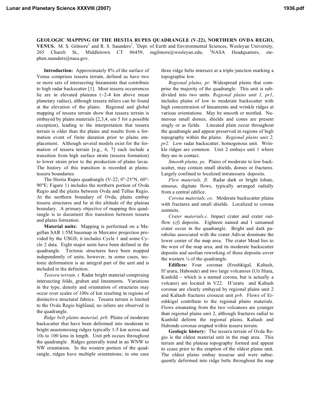 Geologic Mapping of the Hestia Rupes Quadrangle (V-22), Northern Ovda Regio, Venus