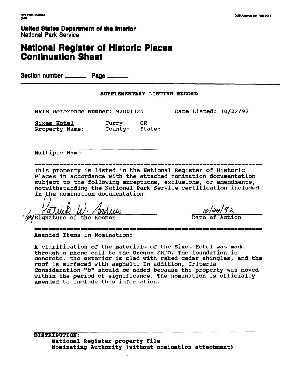 National Register of Historic Places Continuation Sheet