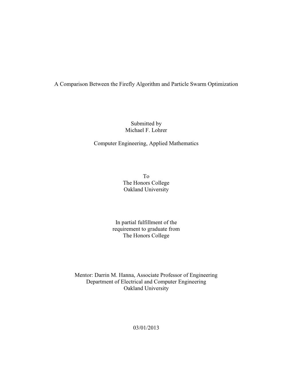 A Comparison Between the Firefly Algorithm and Particle Swarm Optimization