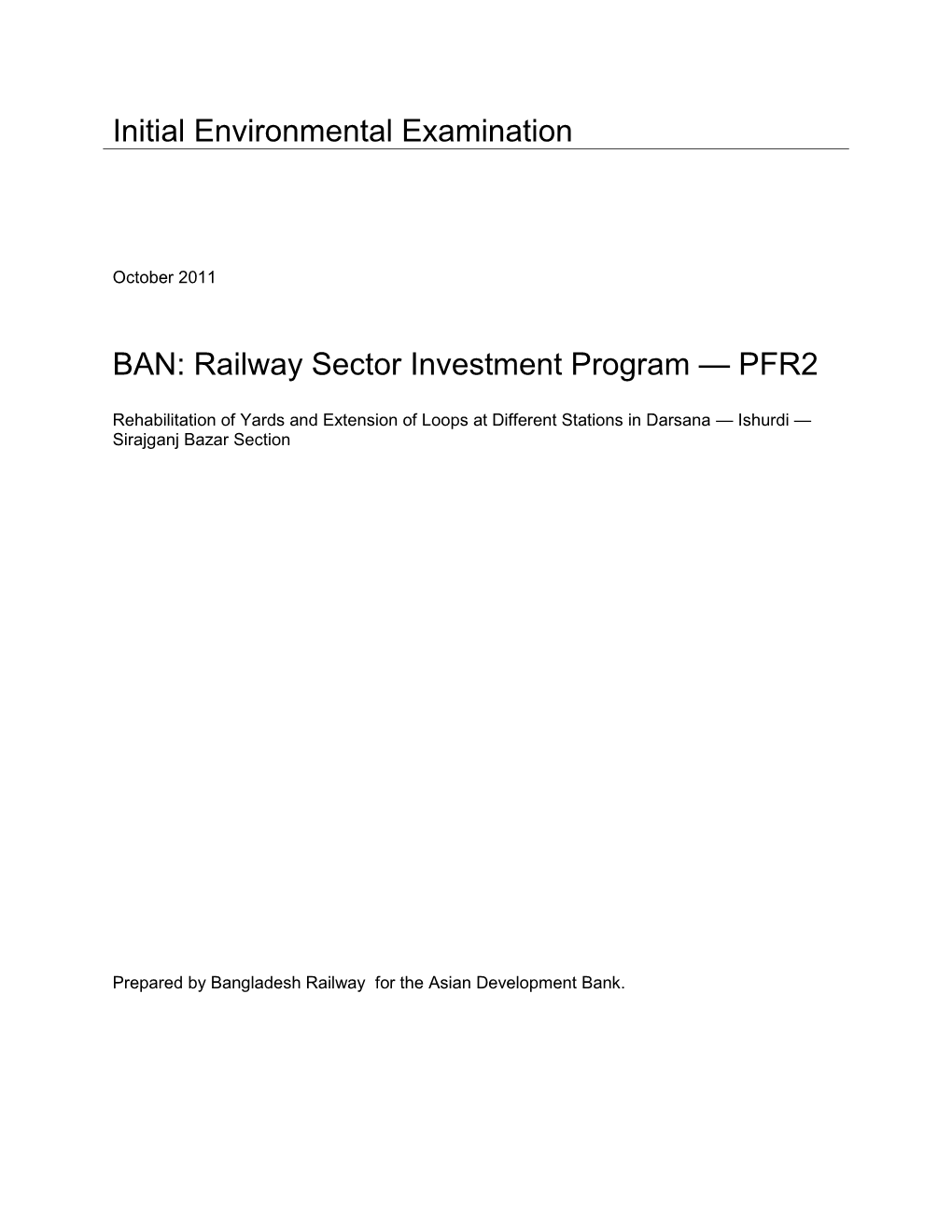 IEE: Bangladesh: Railway Sector Investment Program