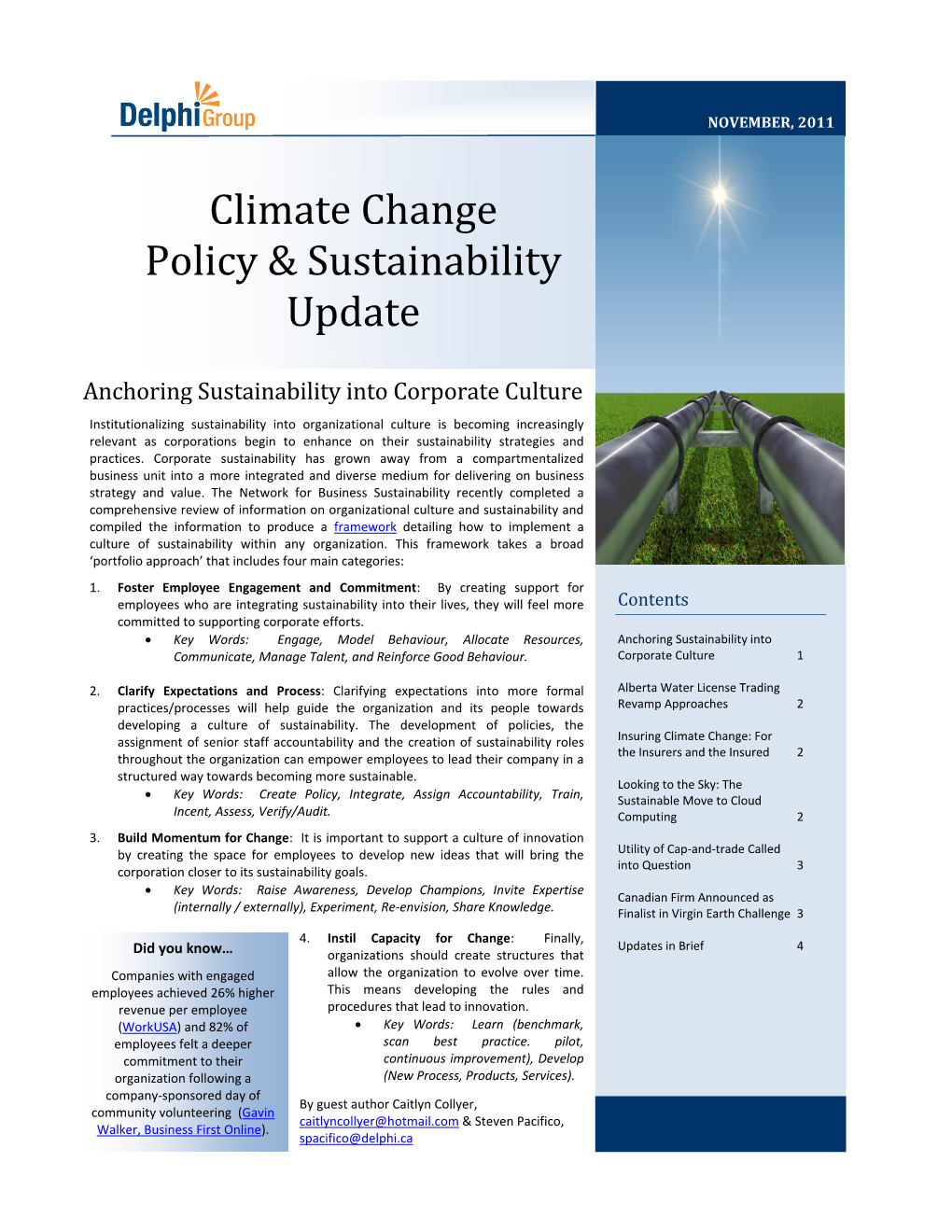 Climate Change Policy & Sustainability Update