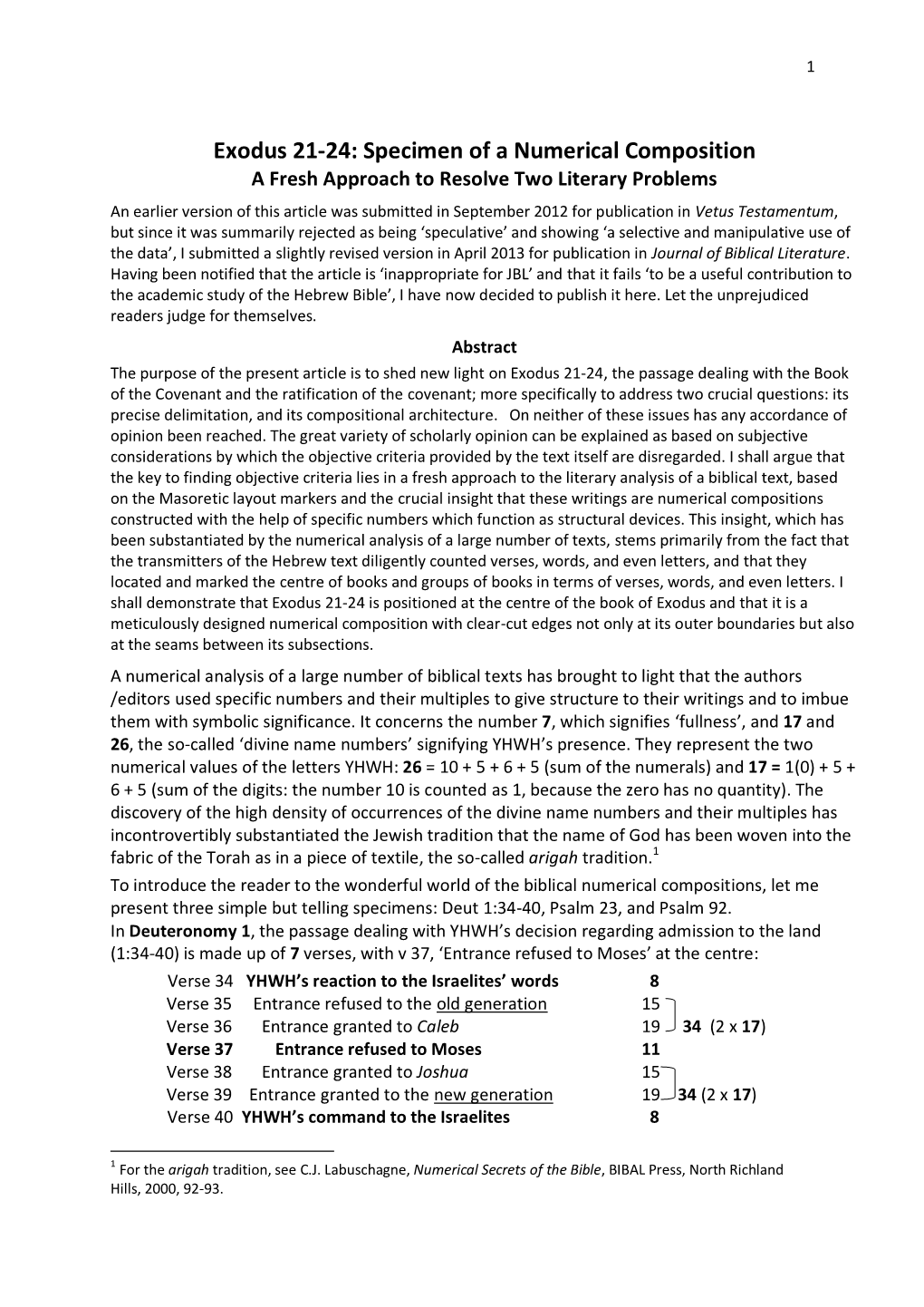 Exodus 21-24: Specimen of a Numerical Composition