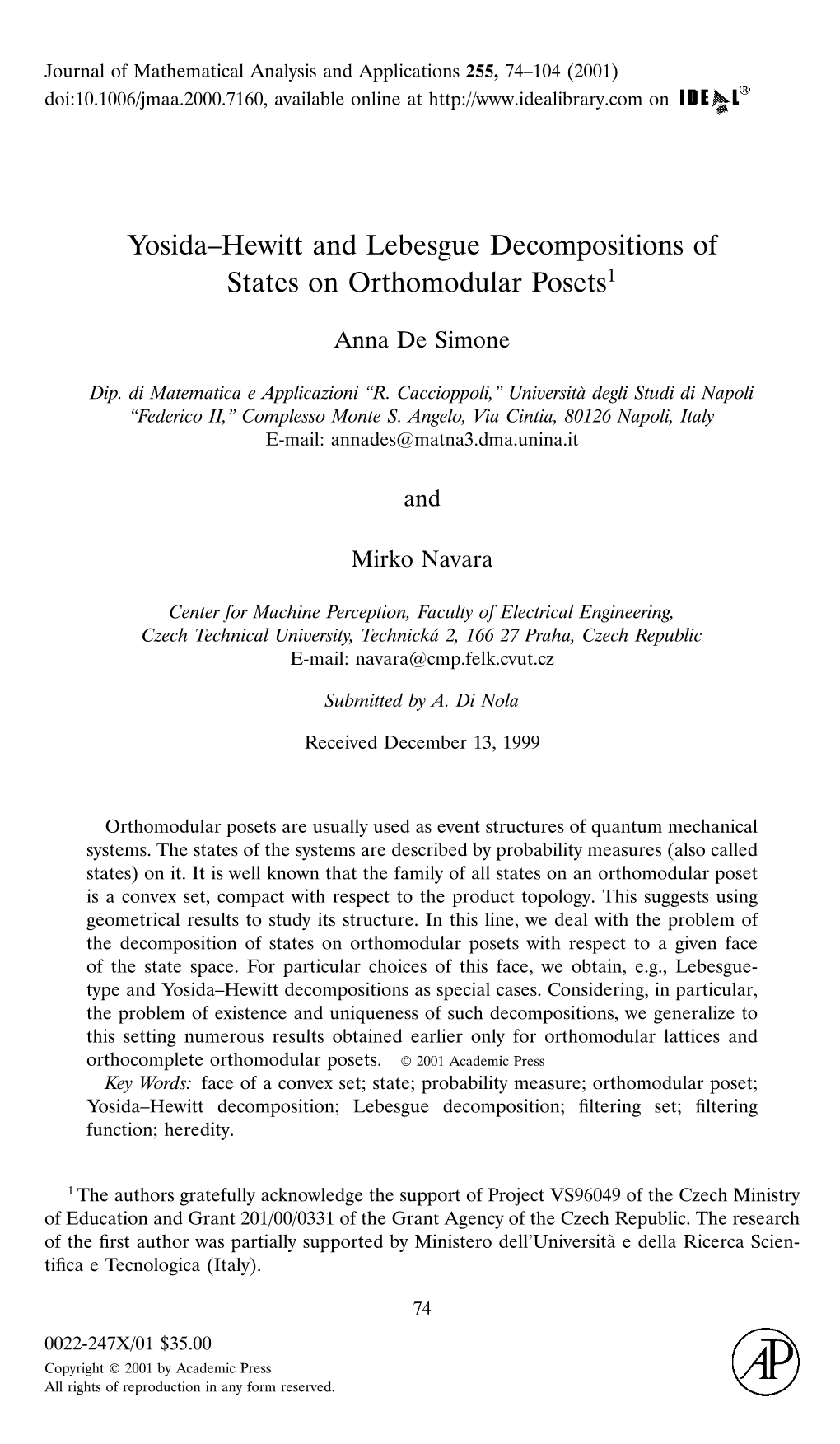 Hewitt and Lebesgue Decompositions of States on Orthomodular Posets1