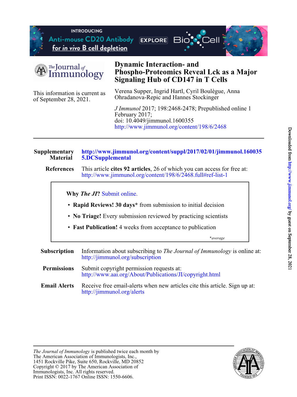 And Phospho-Proteomics Reveal Lck As a Major Signaling Hub of CD147 in T Cells