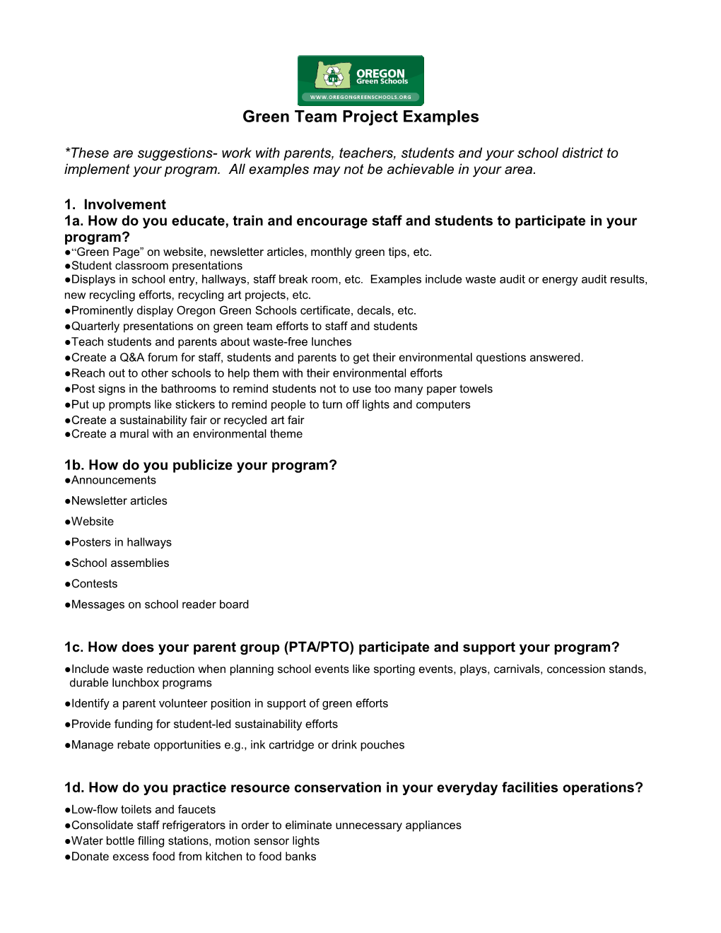 Green Team Project Examples