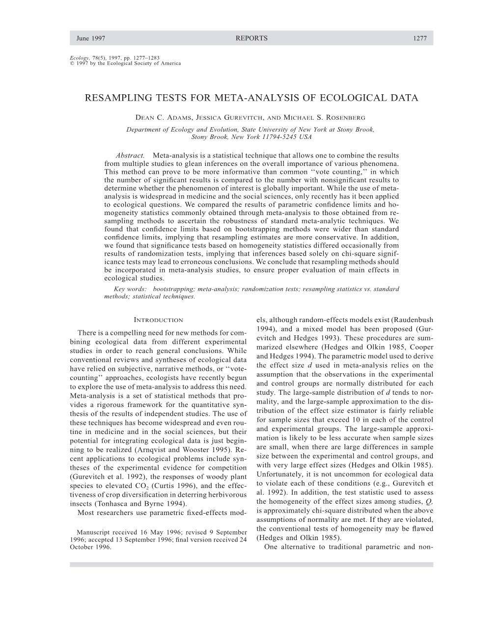 Resampling Tests for Meta-Analysis of Ecological Data (Pdf)