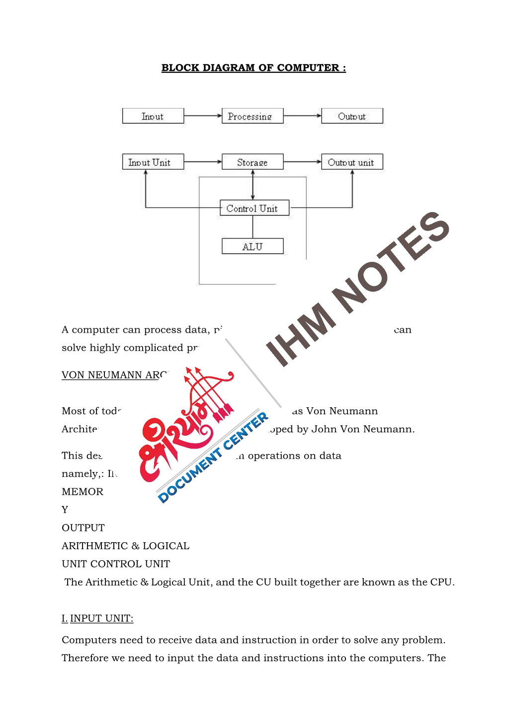 BLOCK DIAGRAM of COMPUTER : a Computer Can Process Data