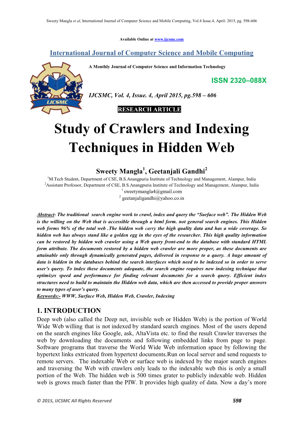 Study of Crawlers and Indexing Techniques in Hidden Web