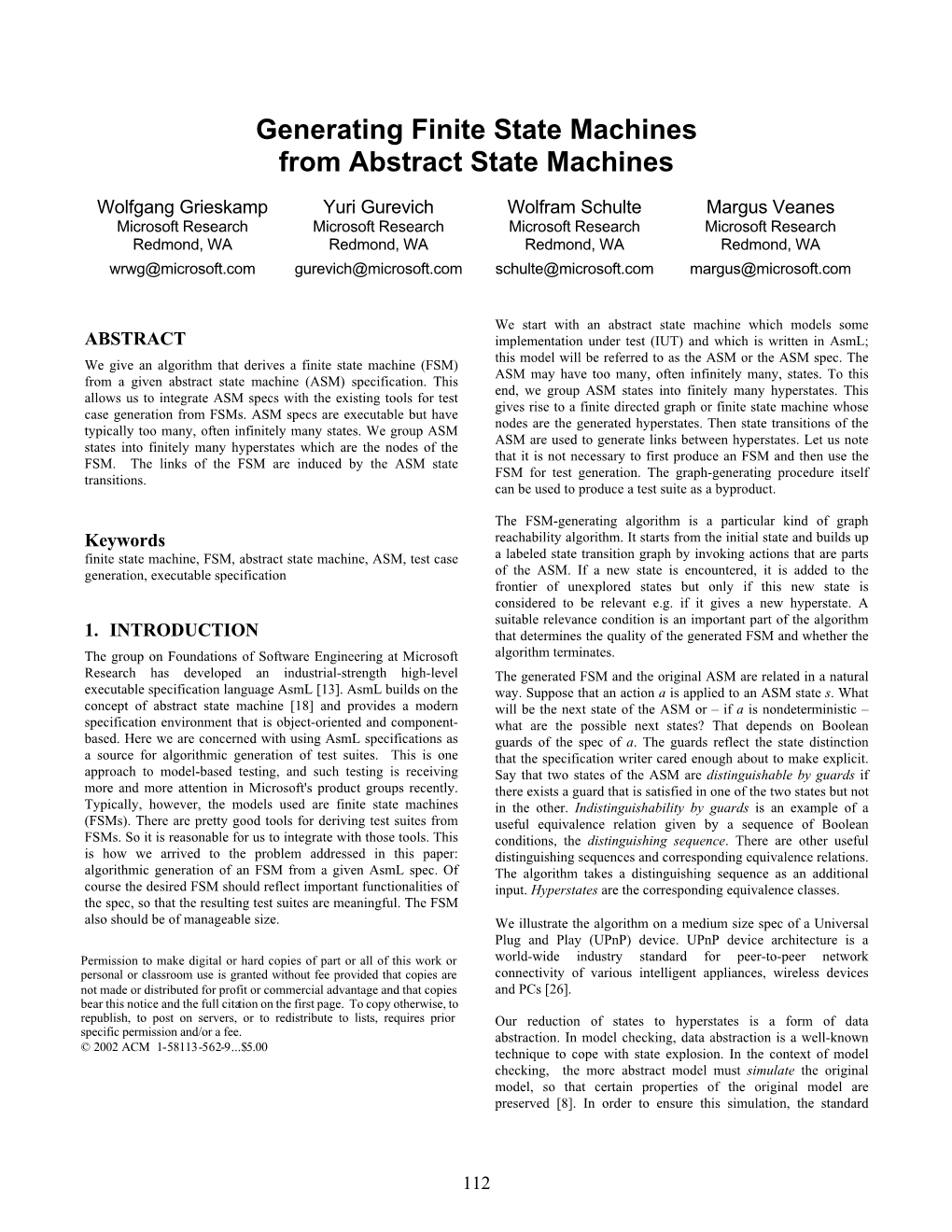 Generating Finite State Machines from Abstract State Machines