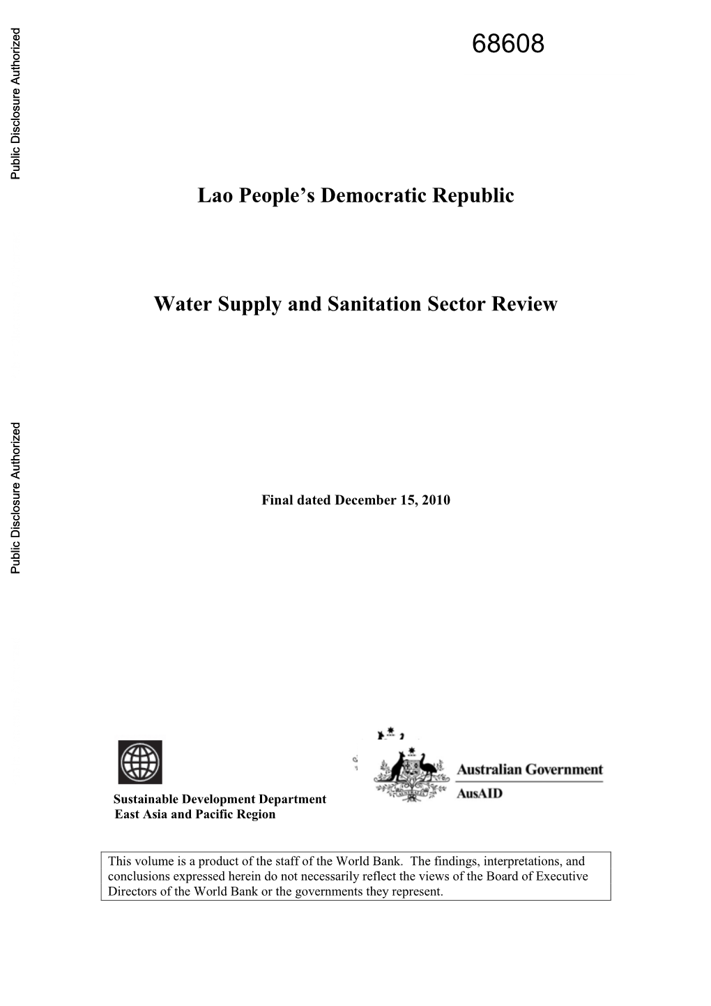 Investments in Urban Water Supply 1999 – 2014