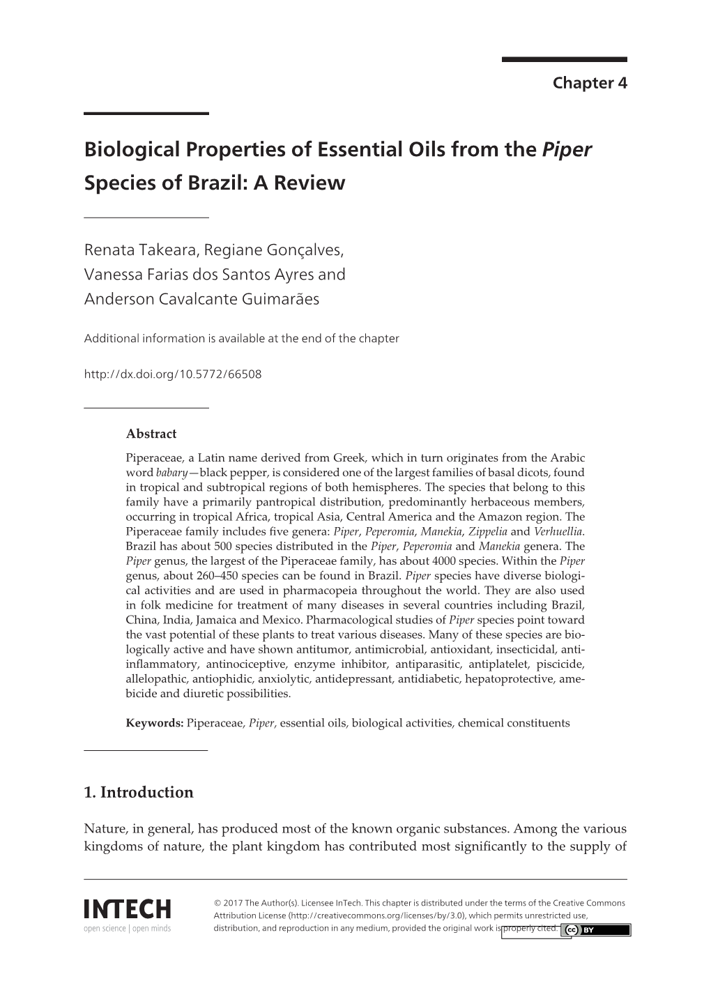 Biological Properties of Essential Oils from the Piper Species of Brazil: a Review