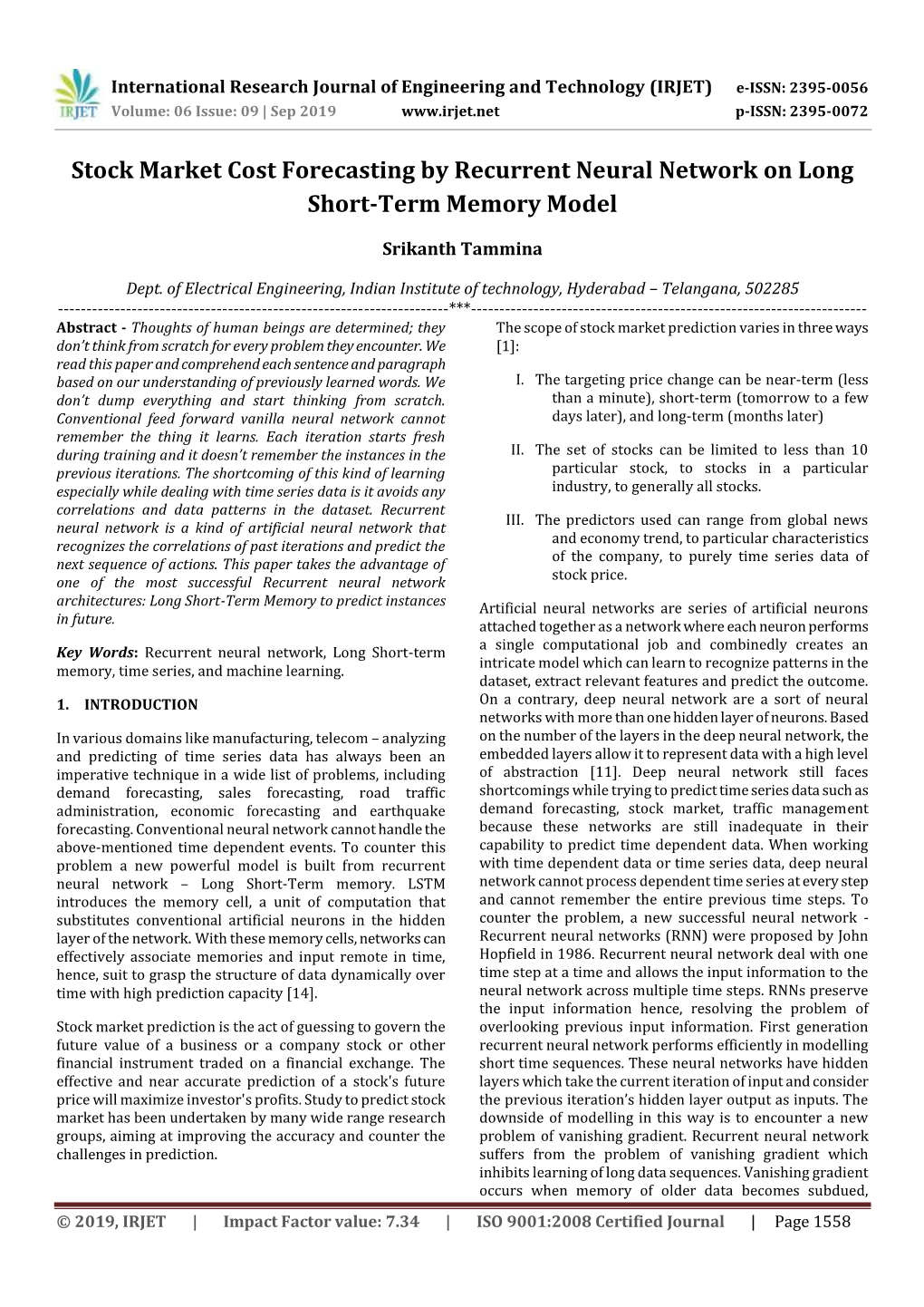 Stock Market Cost Forecasting by Recurrent Neural Network on Long Short-Term Memory Model