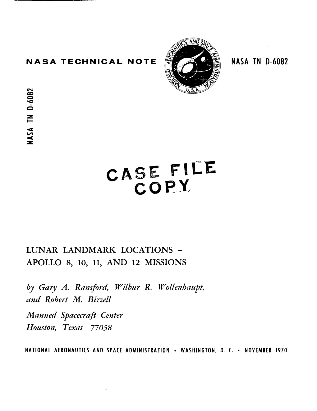 LUNAR LANDMARK LOCATIONS ­ APOLLO 8, 10, 11, and 12 MISSIONS by Gary A