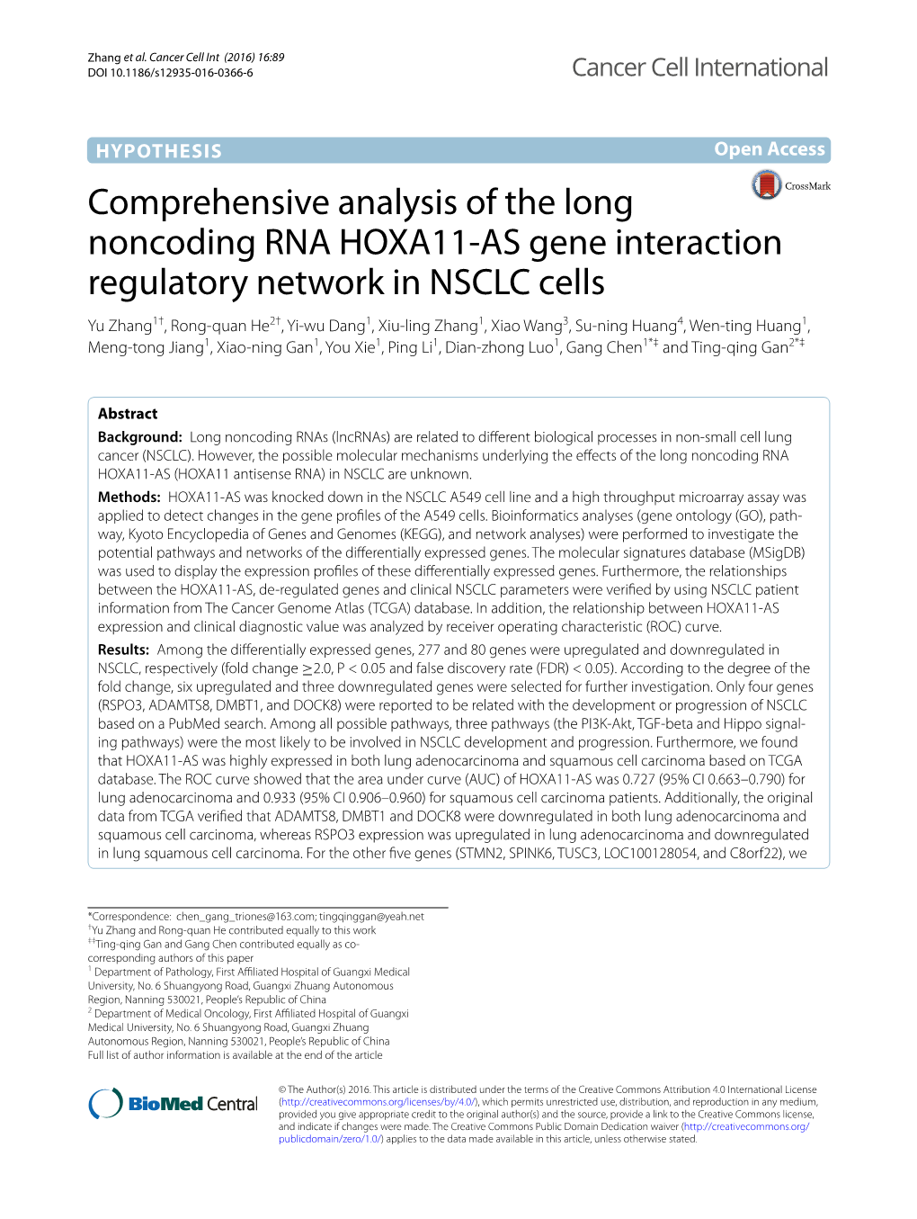 Comprehensive Analysis of the Long Noncoding RNA HOXA11-AS Gene