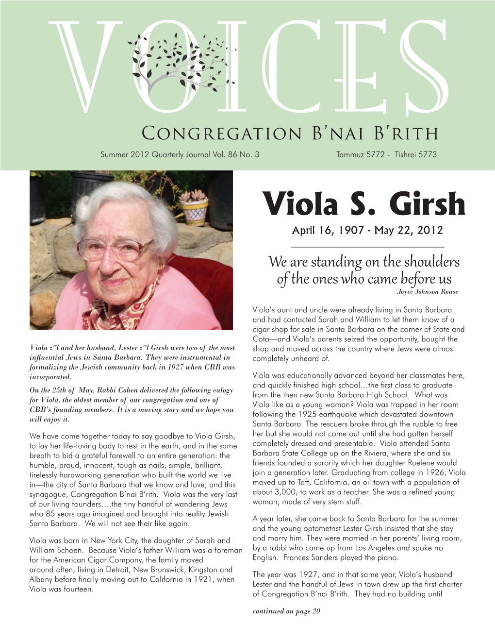 Viola S. Girsh April 16, 1907 - May 22, 2012