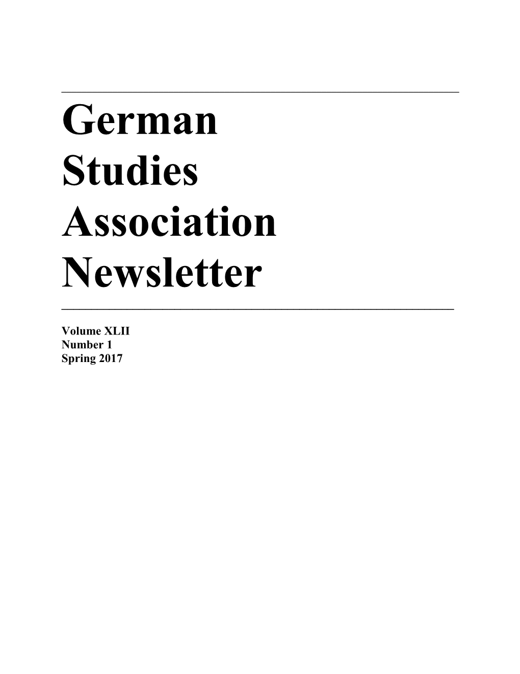 German Studies Association Newsletter ______