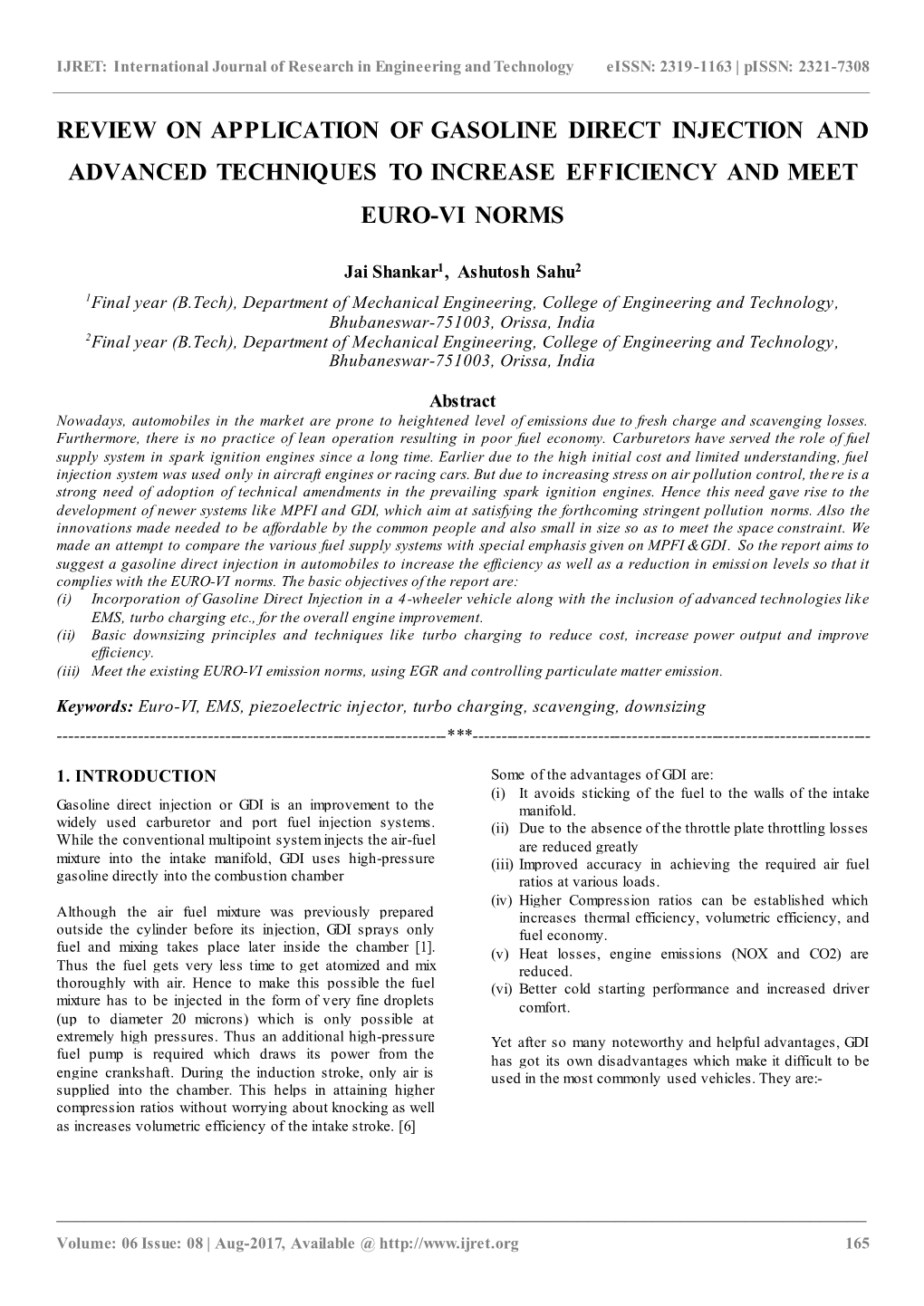 Review on Application of Gasoline Direct Injection and Advanced Techniques to Increase Efficiency and Meet Euro-Vi Norms