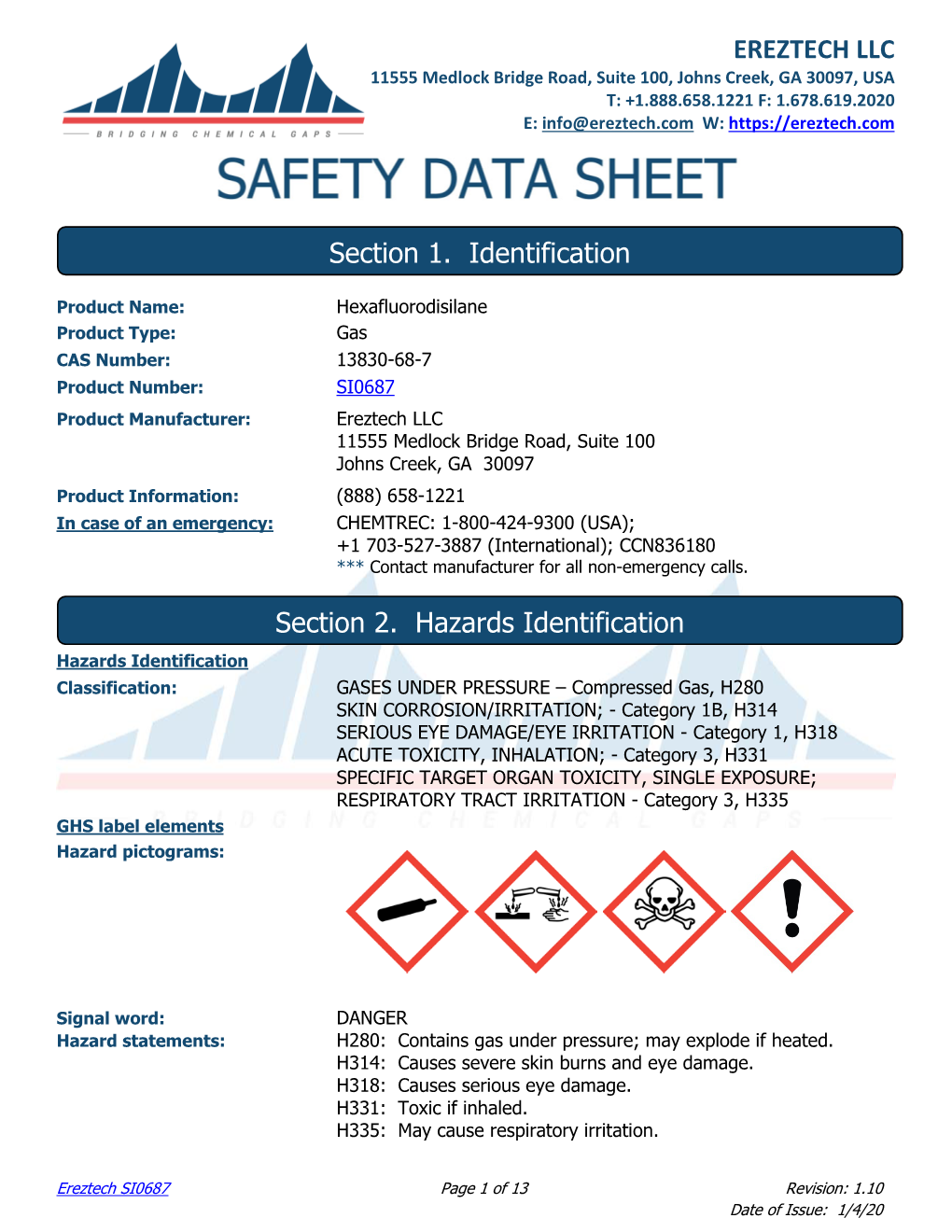 Ereztech LLC SI0687 Safety Data Sheet