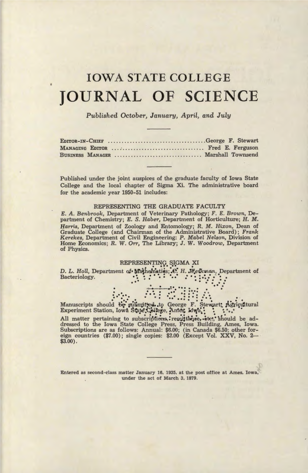 JOURNAL of SCIENCE Published October, January, April, and July