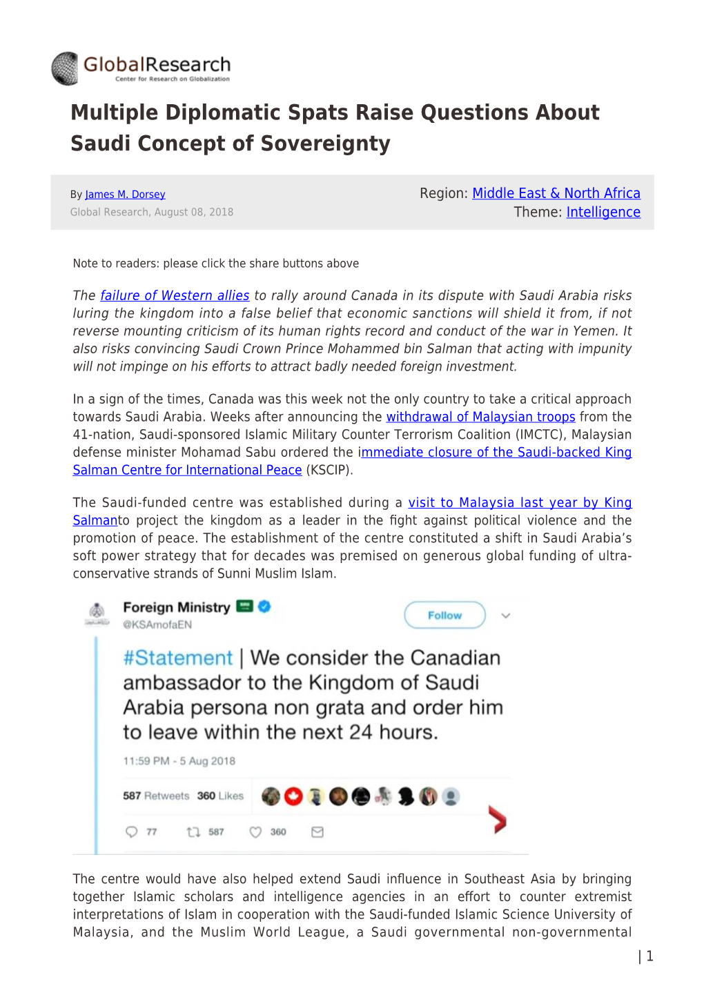 Multiple Diplomatic Spats Raise Questions About Saudi Concept of Sovereignty