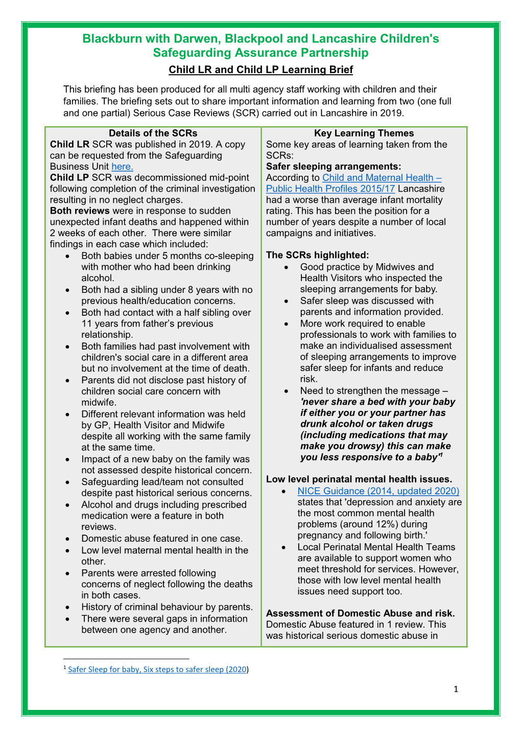 Child LR and Child LP Learning Brief This Briefing Has Been Produced for All Multi Agency Staff Working with Children and Their Families