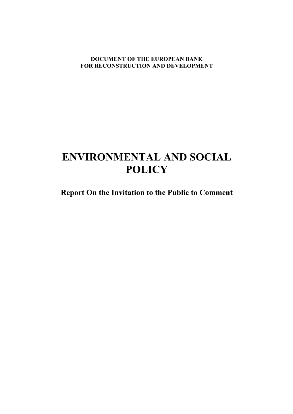 Environmental and Social Policy (ESP)