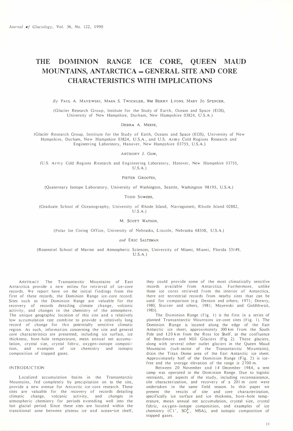 The Dominion Range Ice Core, Queen Maud Mountains, Antarctica - General Site and Core Characteristics with Implications