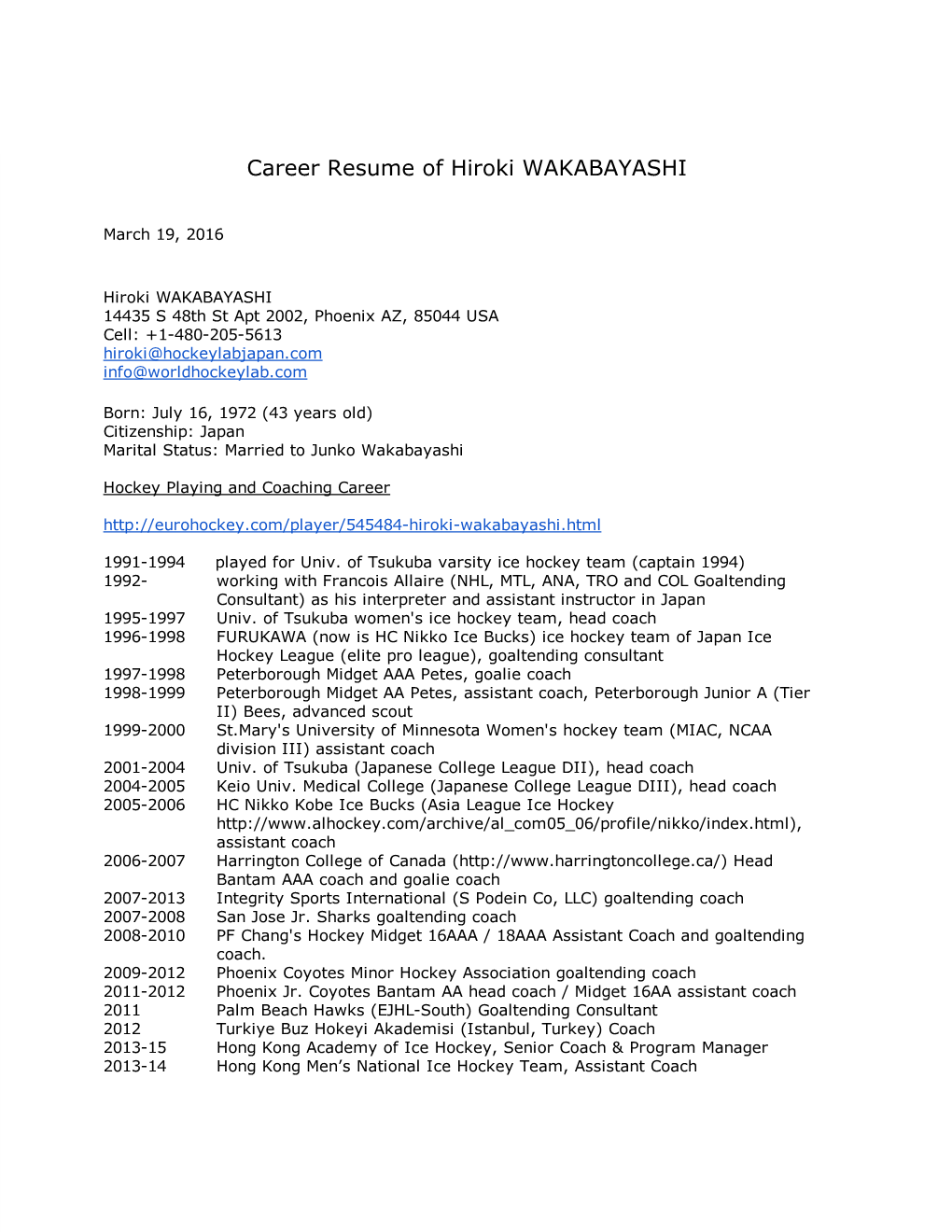 Career Resume of Hiroki WAKABAYASHI
