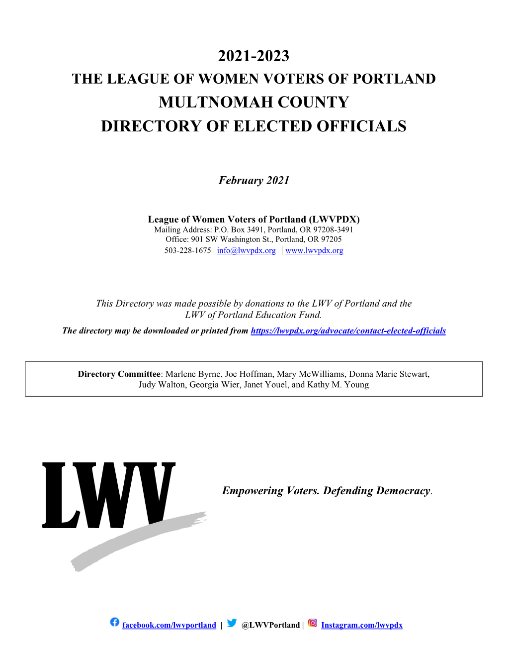 2021-2023 Multnomah County Directory of Elected