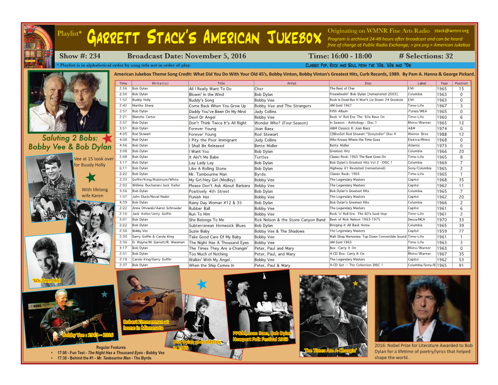 Garrett Stack's American Jukebox Originating on WMNR Fine Arts Radio