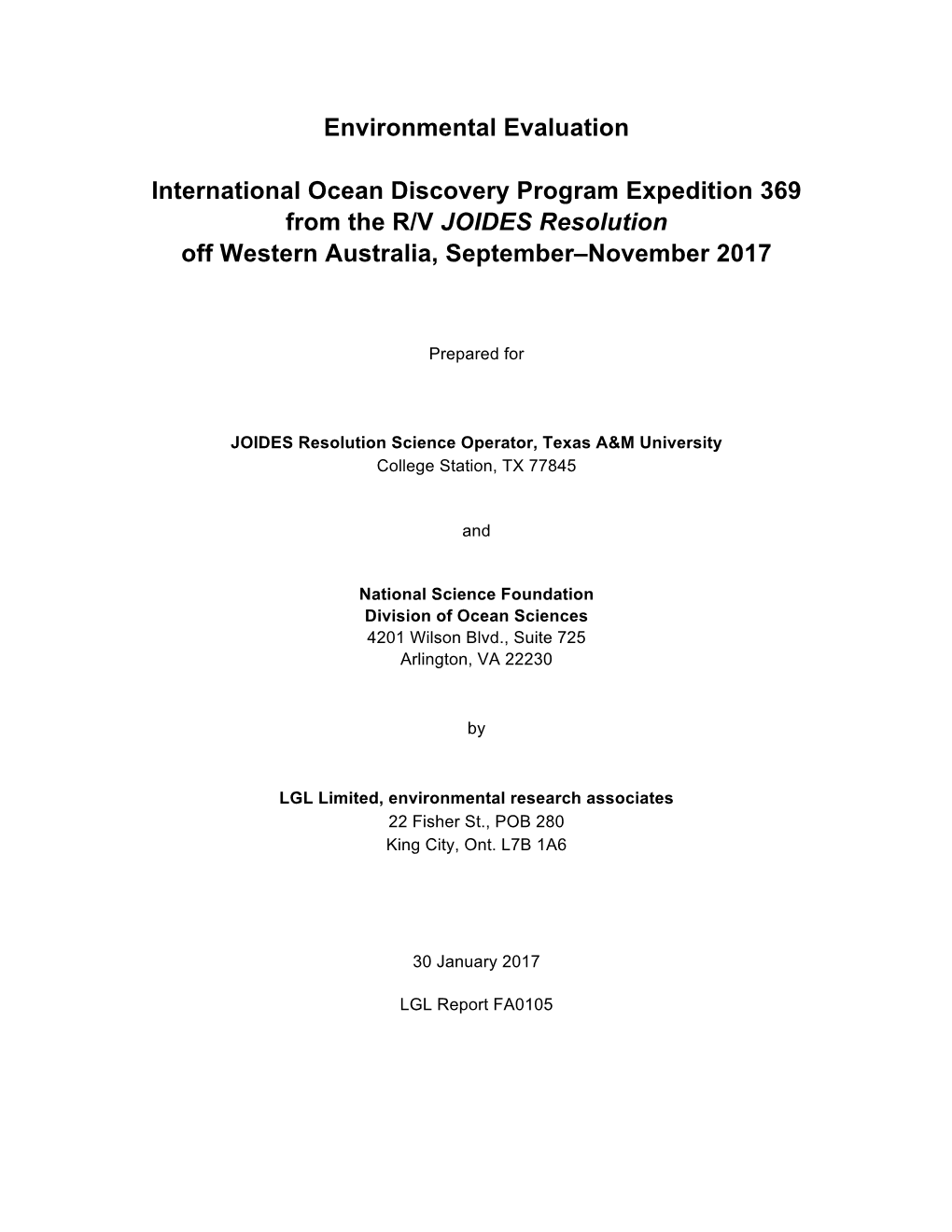 Environmental Evaluation International Ocean Discovery
