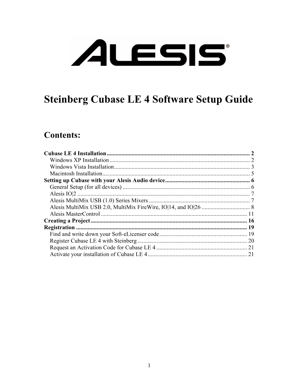 Steinberg Cubase LE 4 Software Setup Guide