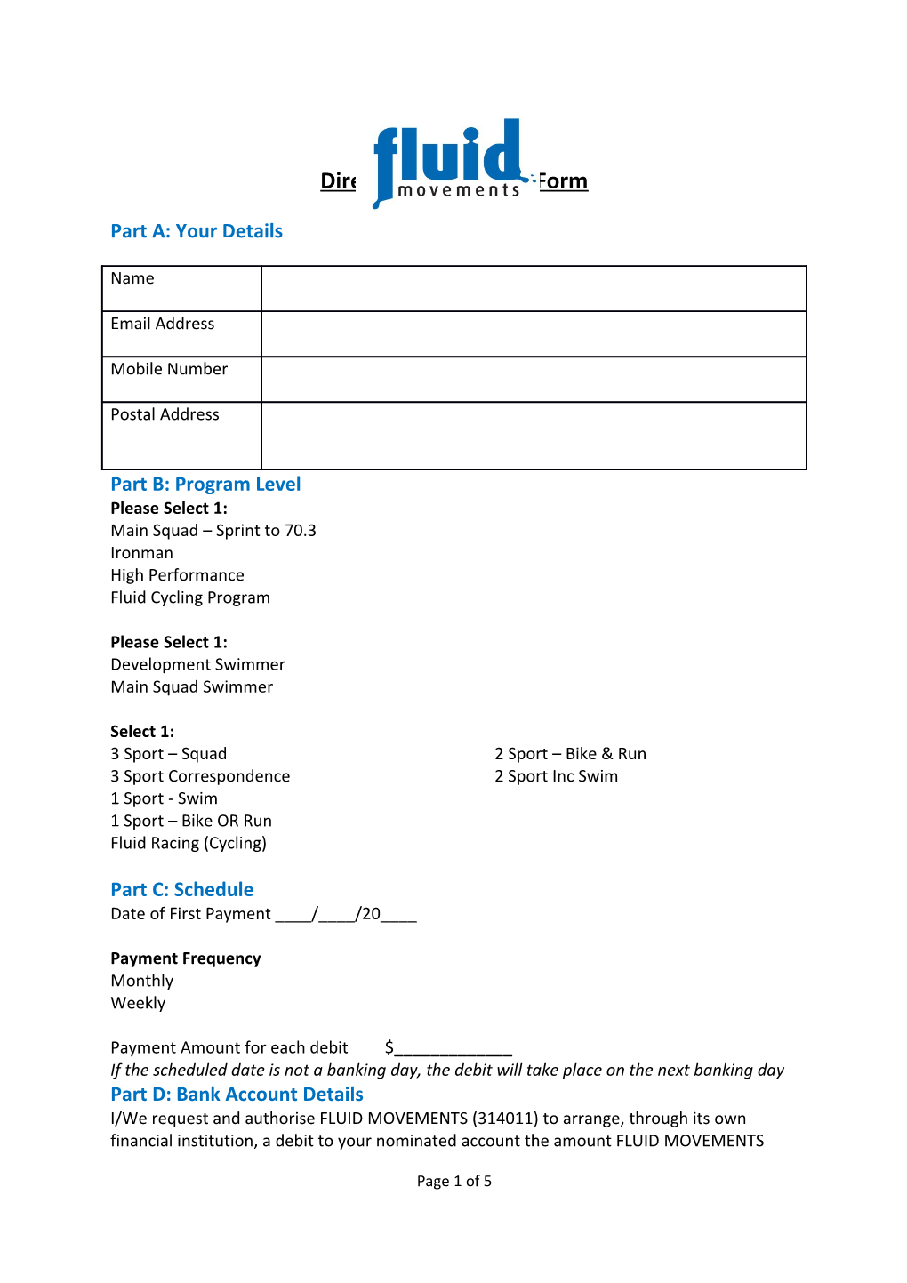 Direct Debit Request Form