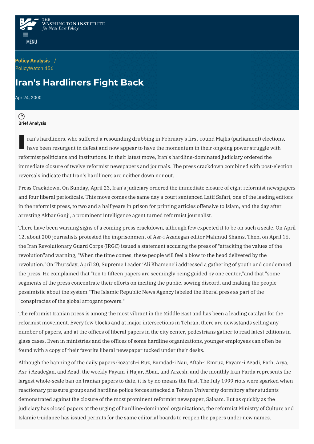 Iran's Hardliners Fight Back | the Washington Institute