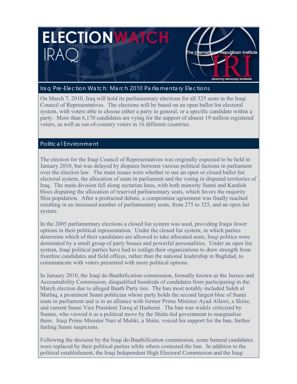 Iraq Pre-Election Watch